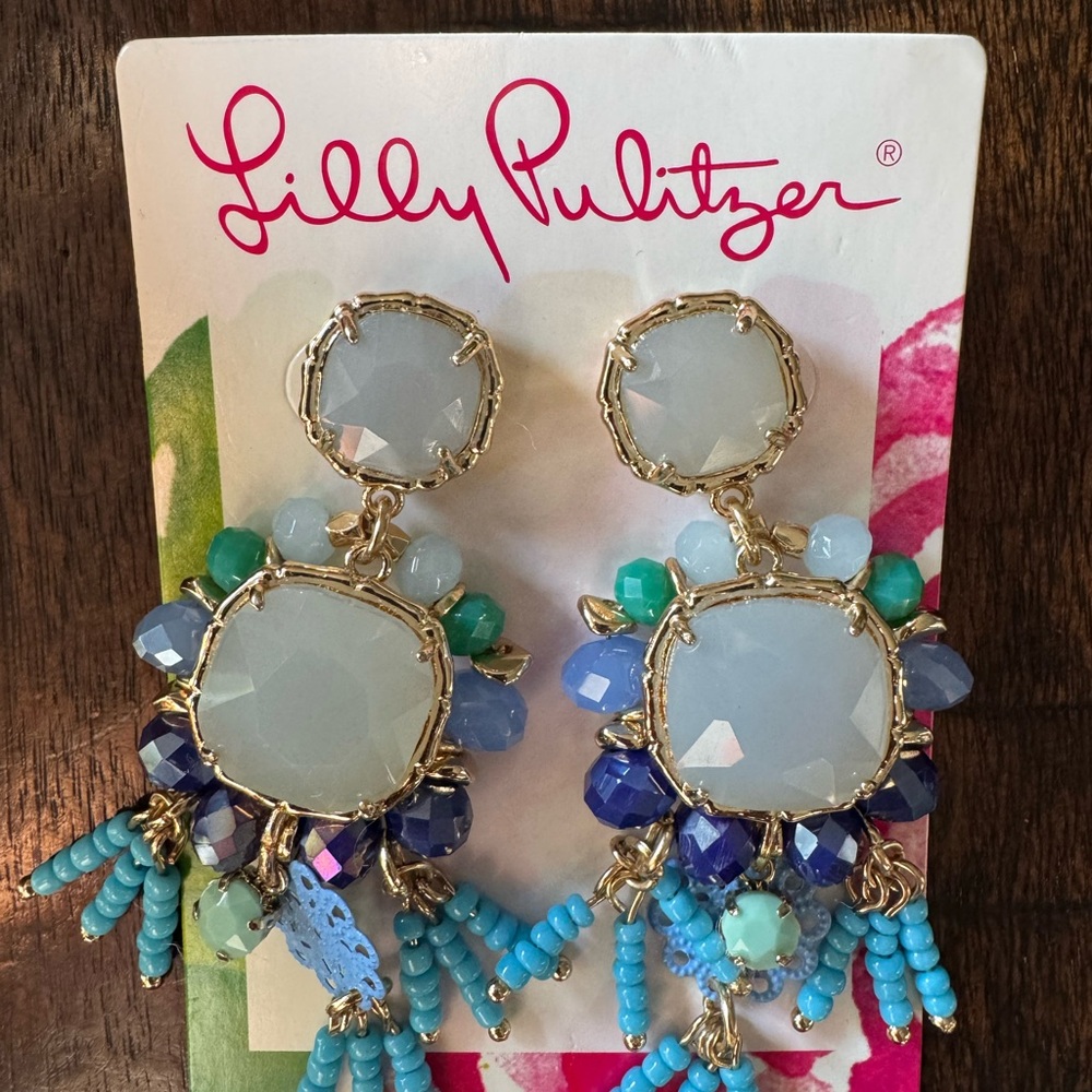 Lilly Pulitzer Blue Statement Earrings Waterside Seasalt